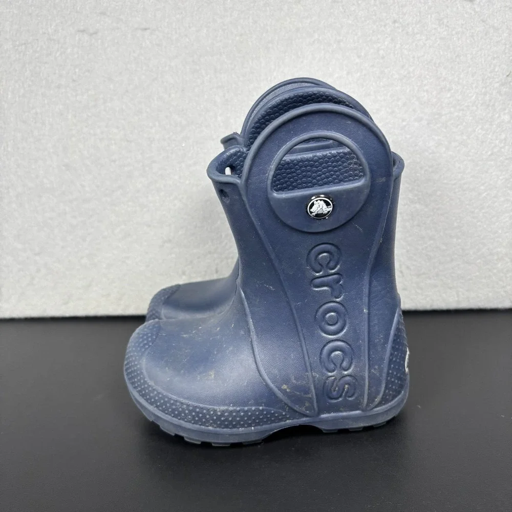 Crocs Kids Handle It Rain Boots Navy Blue Waterproof Pull On 12803 Size C7